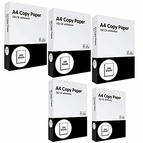 Five packs of A4 copy paper, each containing 500 sheets.