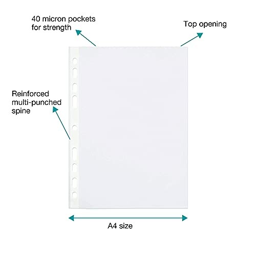 A4 document sleeve with reinforced multi-punched spine and top opening.