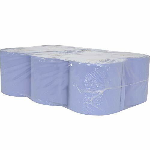 Pack of blue paper towel rolls wrapped in plastic