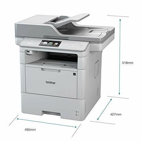 Brother multifunction laser printer with dimensions.