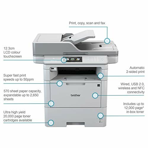 Brother multifunction printer with touchscreen and high-speed features.