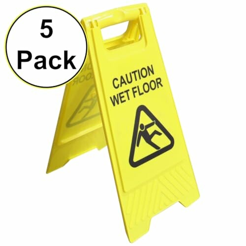 Yellow caution wet floor sign in a 5 pack.