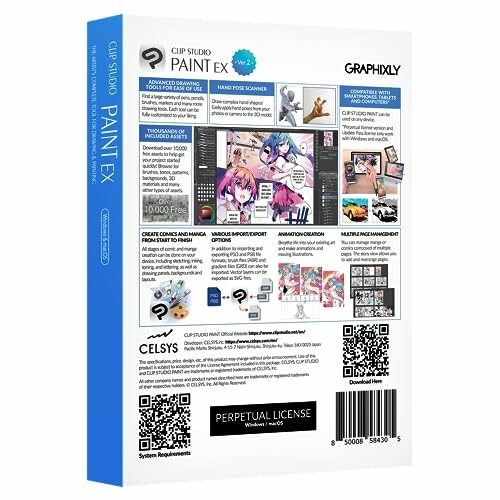 Back of Clip Studio Paint EX software box displaying features and illustrations.