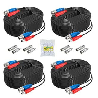 Coaxial cable kit with connectors and cable clips.