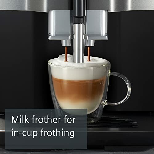 Coffee machine with milk frother making cappuccino