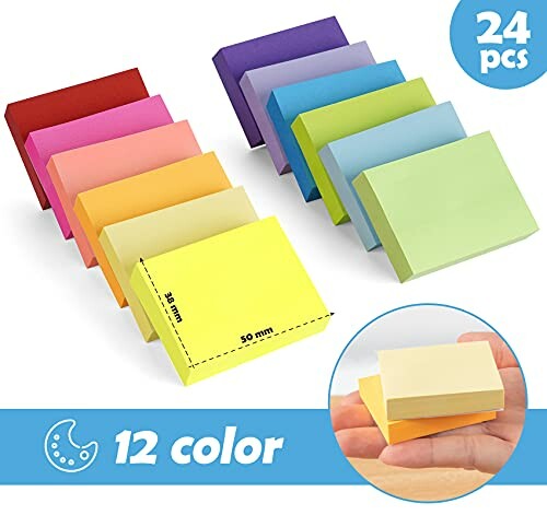 Set of 12 colorful sticky note pads, 24 pieces total.