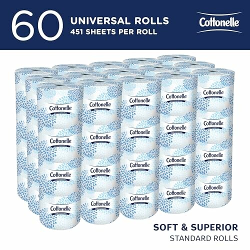 Cottonelle 60 universal toilet paper rolls with 451 sheets each.