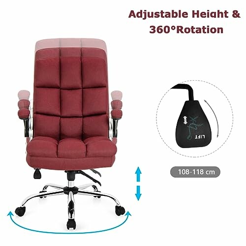 Red ergonomic office chair with adjustable height and 360-degree rotation.