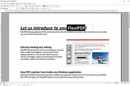 FlexiPDF software interface showcasing text editing features.