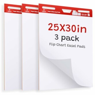 Three 25x30 inch flip chart easel pads in a pack.