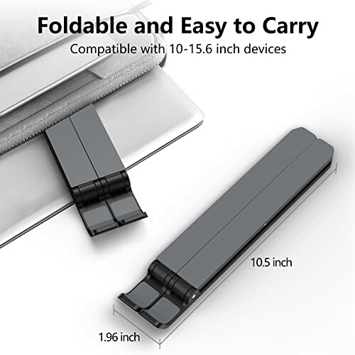 Foldable and portable laptop stand compatible with 10-15.6 inch devices.