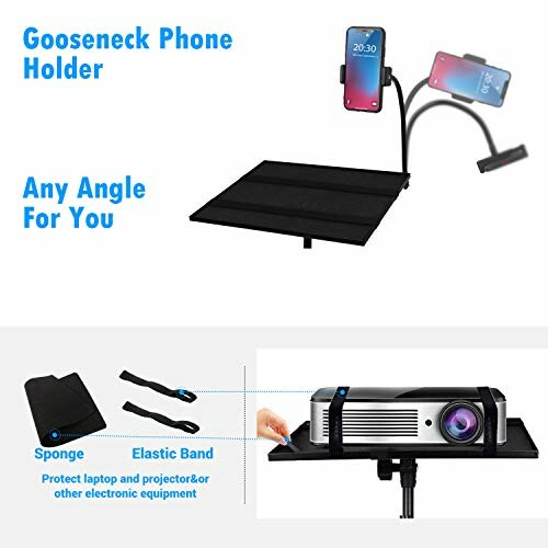 Gooseneck phone holder with projector setup and accessories.