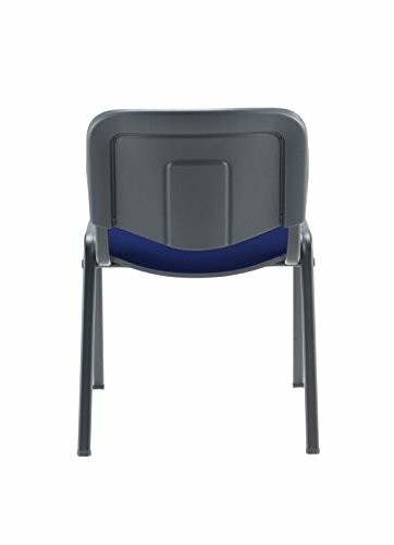 Back view of a gray plastic chair with blue accent.