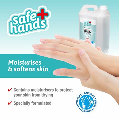 Hands with moisturizer, safe hands sanitizer, antiviral formula