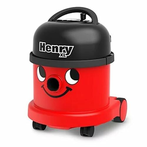 Red and black Henry XL vacuum cleaner with a smiling face