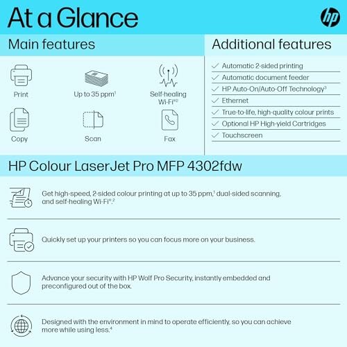 HP Color LaserJet Pro MFP 4302fdw features overview.