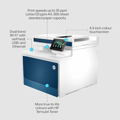 HP laser printer with touchscreen and dual-band Wi-Fi