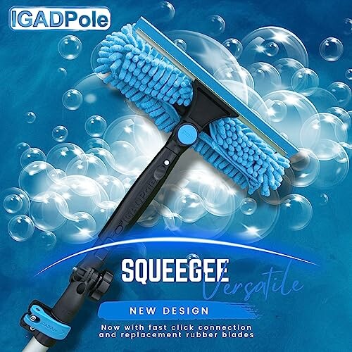 IGADPole squeegee with blue microfiber and bubbles.