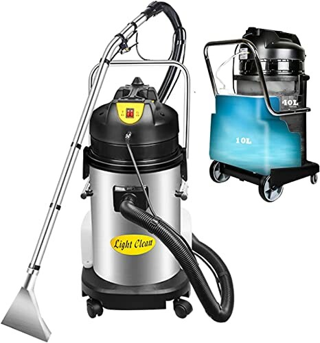 Industrial vacuum cleaner with attachments.