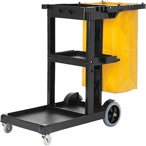 Janitorial cleaning cart with yellow bag and wheels