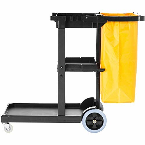 Janitorial cleaning cart with yellow bag and wheels