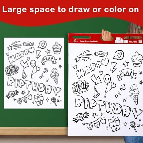 Large drawing pad with birthday-themed doodles