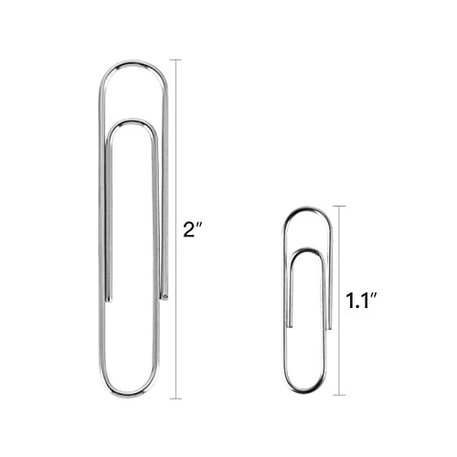 Comparison of large and small paperclips with measurements.