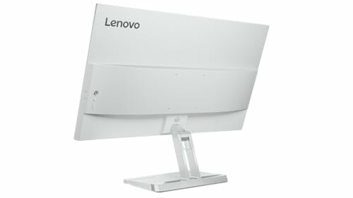 Back view of a Lenovo computer monitor showcasing its sleek design and connectivity options.