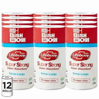 Lifebuoy extra-large paper towels, 12 rolls.