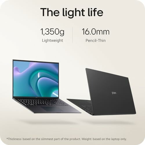 Lightweight and thin laptop, 1350g, 16.0mm.