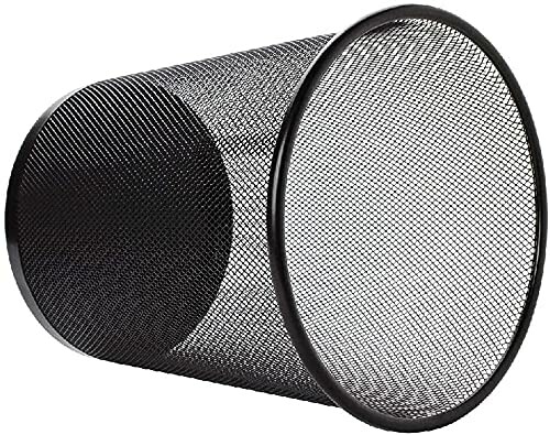 Black metal mesh trash can