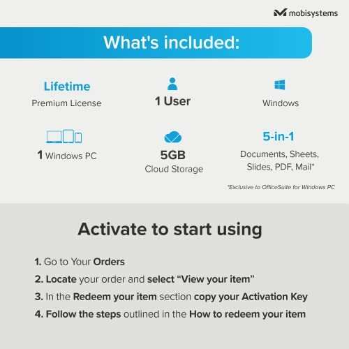 Mobisystems software package details and activation instructions.