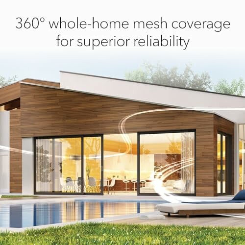 Modern home with mesh WiFi coverage illustration.