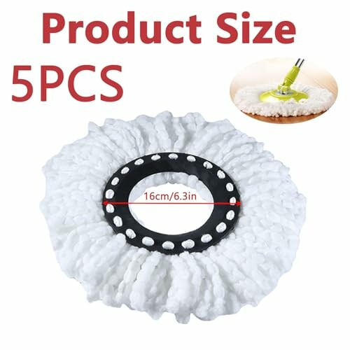 Set of five mop head replacement pads with dimensions.