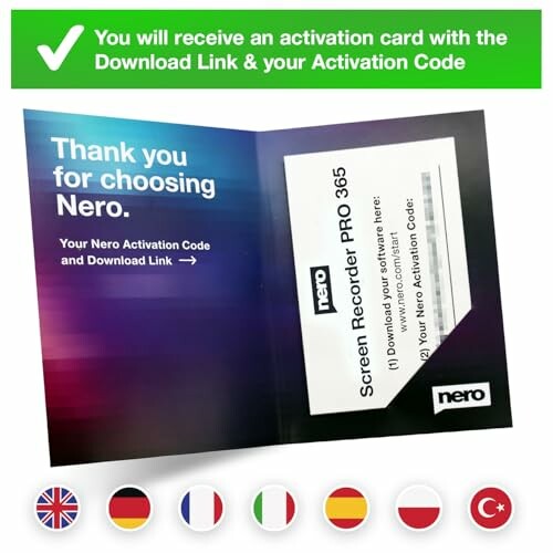 Nero activation card with download link and activation code.