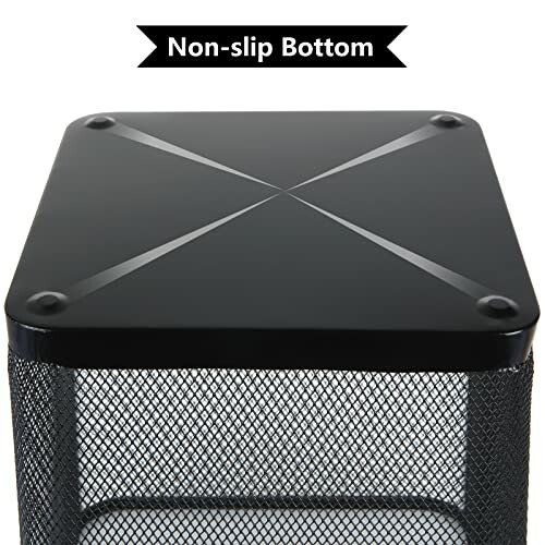 Top view of a metal mesh bin with non-slip bottom.