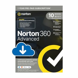 Norton 360 Advanced 1 Year Pre-Paid Subscription Box