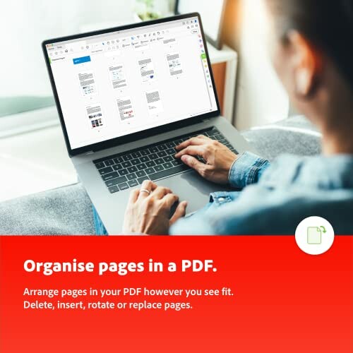 Person using a laptop to organize PDF pages.