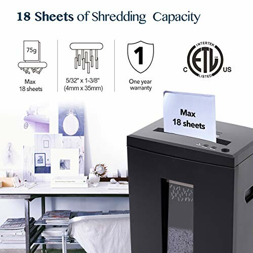 Paper shredder with 18 sheets shredding capacity and one year warranty