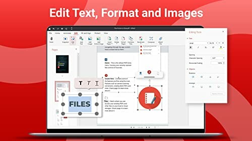 PDF editing software interface with text and image formatting tools.