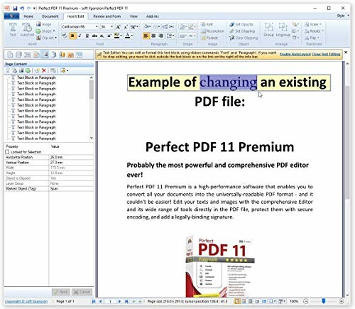 Screenshot of PDF editor interface showing text editing features.