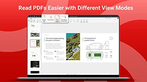 PDF reader interface showcasing different view modes on a laptop screen.