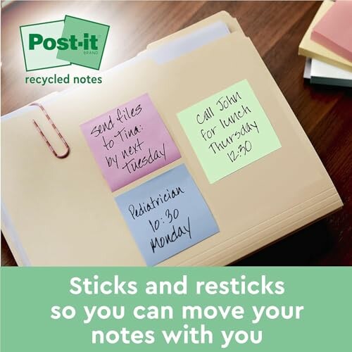 File folder with Post-it notes, featuring reminders and appointments.