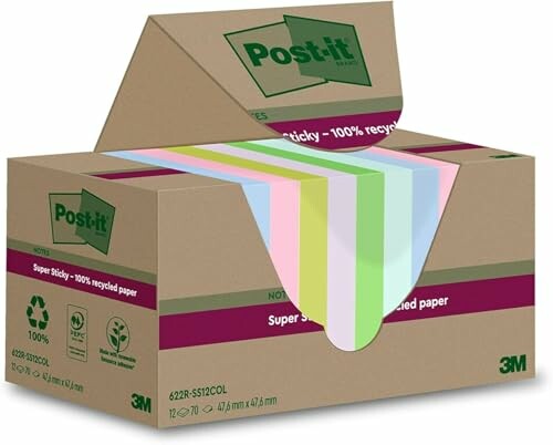 Box of Post-it Super Sticky Notes in assorted colors