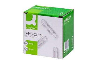 Box of Q-Connect paperclips, 1000 pieces, 32mm size.