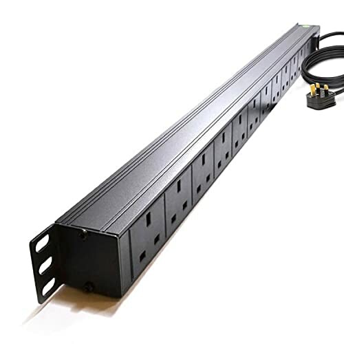 Rack mount power strip with multiple outlets and cable.