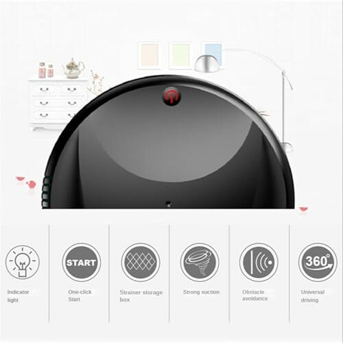 Robot vacuum cleaner with features like one-click start, obstacle avoidance, and 360-degree driving.