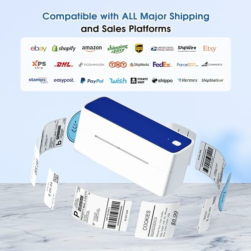 Label printer compatible with major shipping platforms.