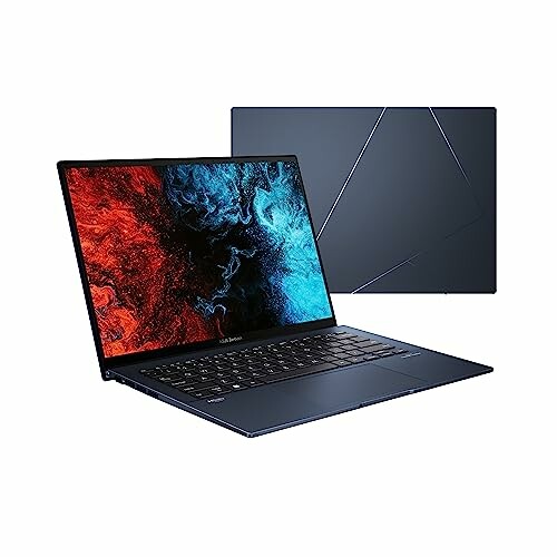 Sleek modern laptop with colorful screen and closed view