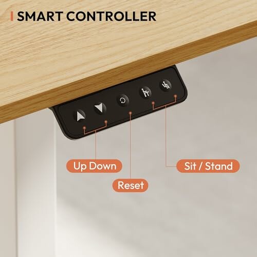 Smart controller with buttons for up down, reset, and sit/stand.